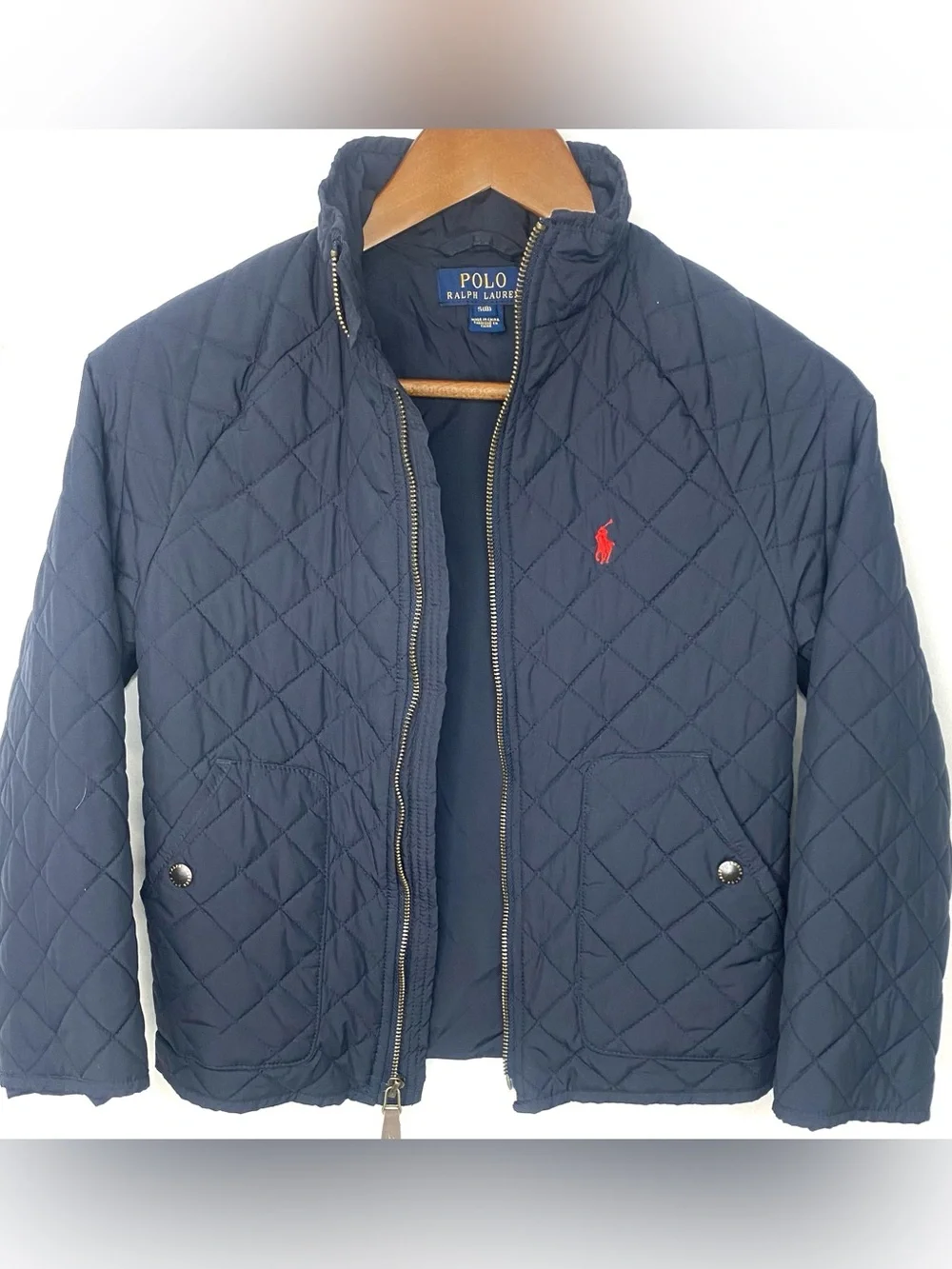 Polo Ralph Lauren Navy Blue Quilted Puffer Jacket Embroidered Logo Size Small 8